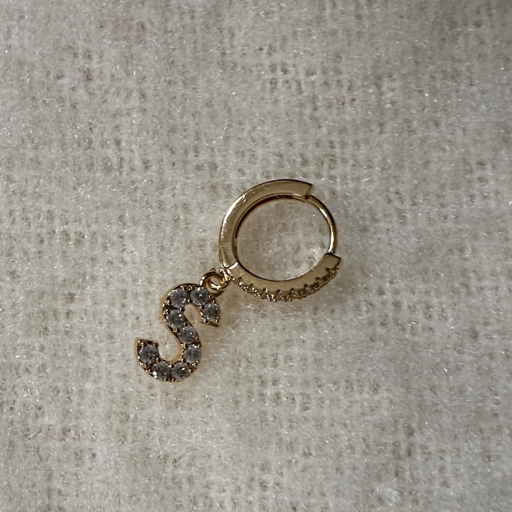Gold Initial S Charm Hoop Earring